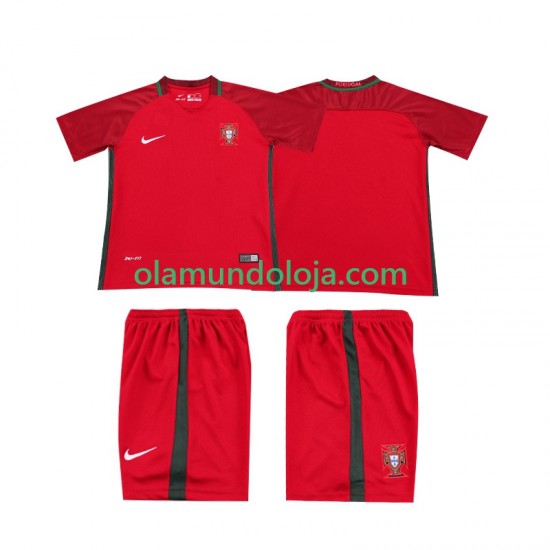 Camisola Portugal 2016 Retro Criança Equipamento Primeiro Manga Curta